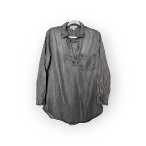 Cloth & Stone Gray Chambray Tunic Top Women’s Size L Long Sleeve V-Neck Pullover